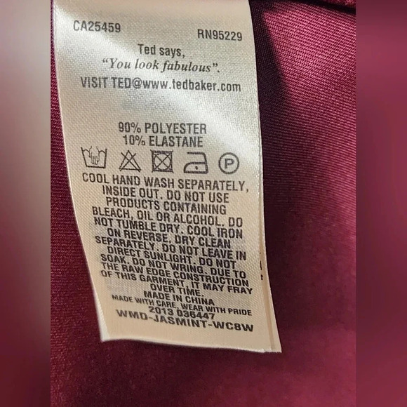 Ted Baker Jasmint Plum Burgundy Draped Scalloped Edge Sleeveless Dress - Size 2 - Picture 9 of 11